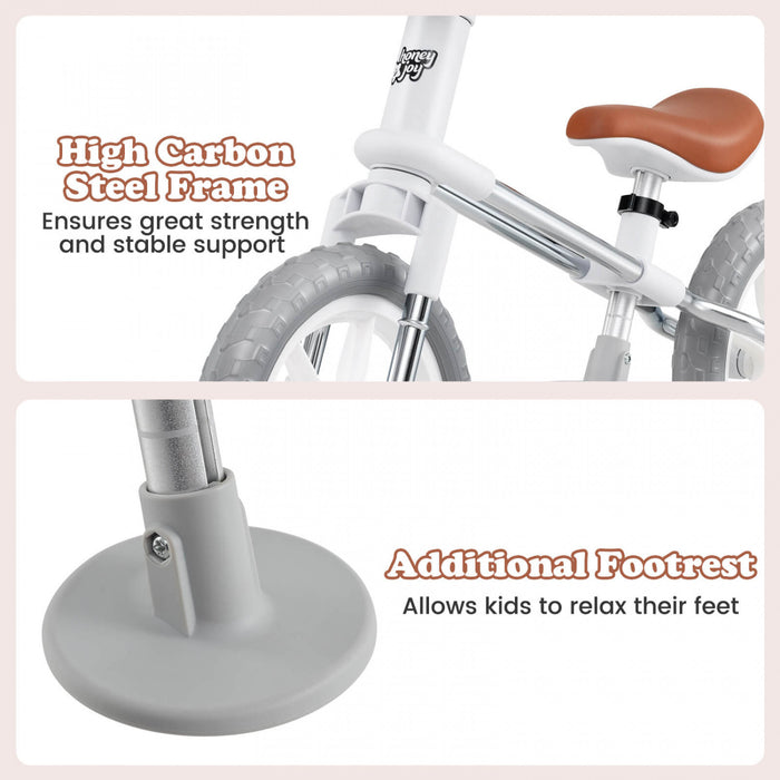 Honeyjoy 12\" Balance Bike 2 Wheels Children's Bicycle With Adjustable Seat White