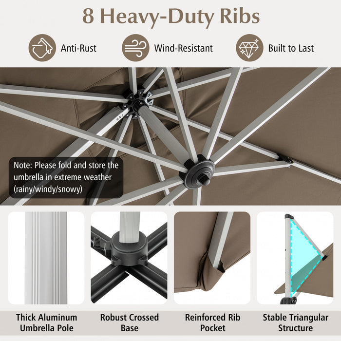 Costway 10 FT Patio Cantilever Umbrella Outdoor Aluminum Hanging Offset Umbrella w/ 360° Rotation Brown