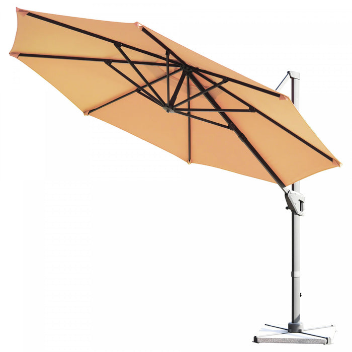 Costway 11ft Patio Offset Umbrella Cantilever Rotation Aluminum Tilt Cross Base Beige