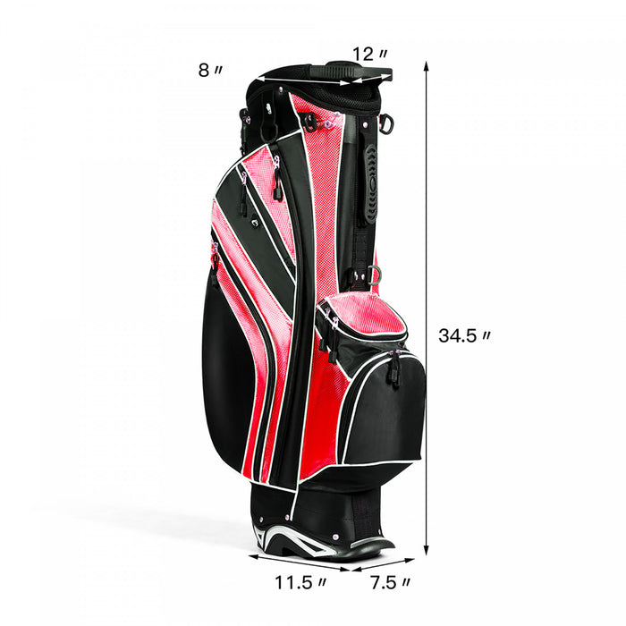 Costway Golf Stand Cart Bag Club W/6 Way Divider Carry Organizer Pockets Storage Red