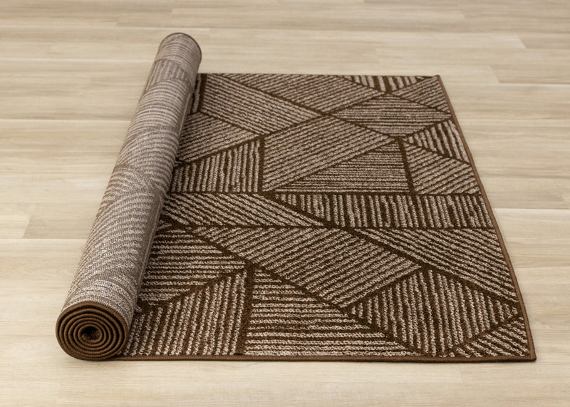 Covington Brown Taupe Striped Geometric Design Rug, 5'3\" x 7'7\" Indoor Area Rug