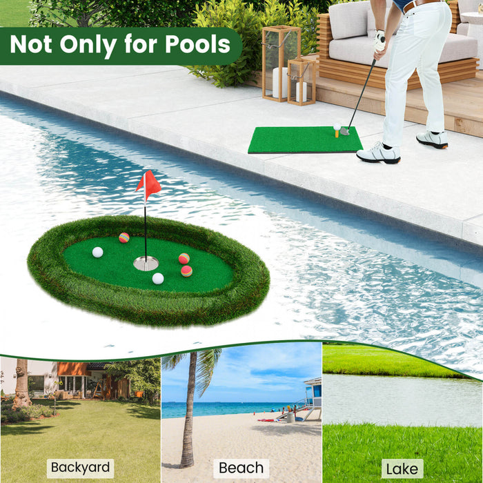 Costway Oval Floating Golf Green Includes Golf Hitting Mat 6 Golf Balls Golf Flag