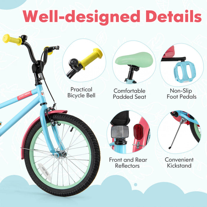 Costway 18\" Kids Bike With Adjustable Saddle Handlebar Removable Training Wheels Handbrake Red