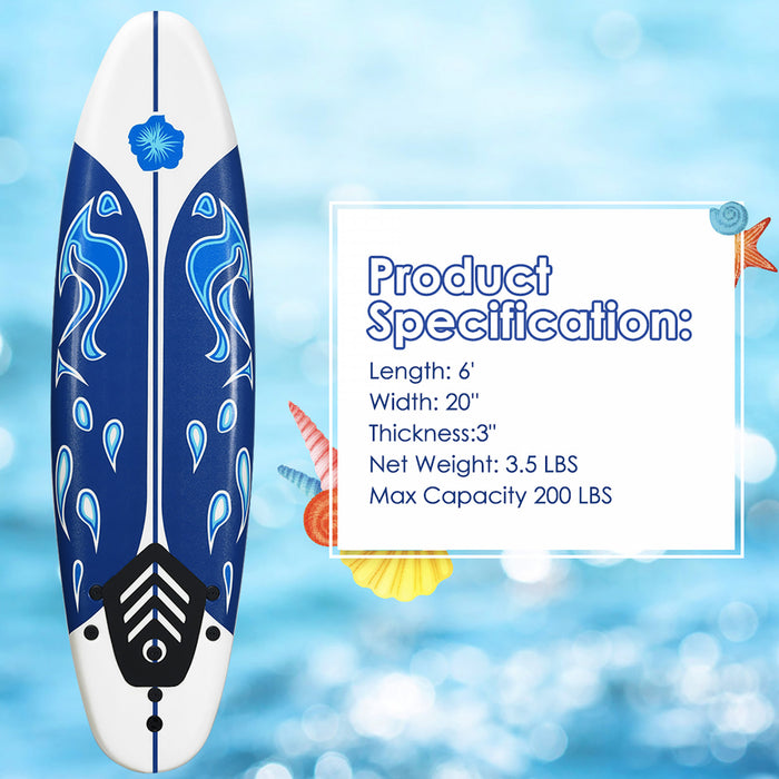 Costway 6' Surfboard Foamie Body Surfing Board W/3 Fins & Leash For Kids Adults White