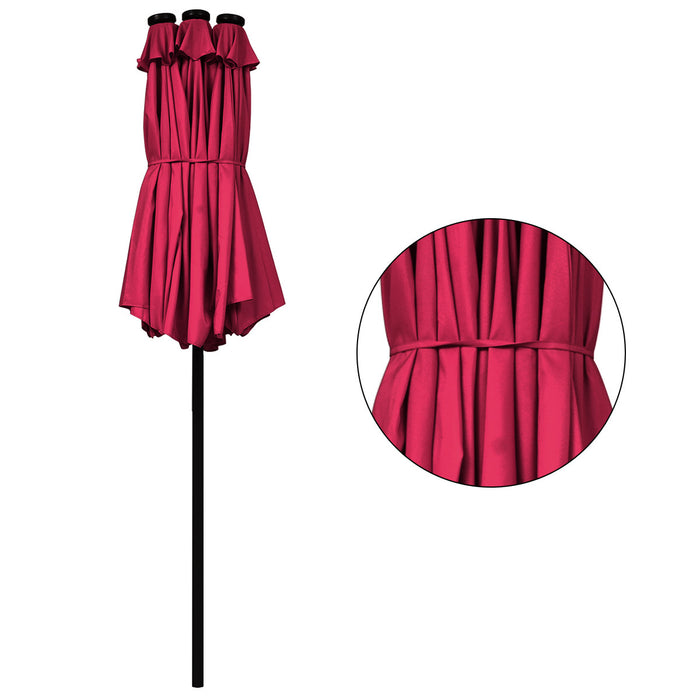 Costway 15Ft Patio Double-Sided Solar LED Market Umbrella Crank Burgundy
