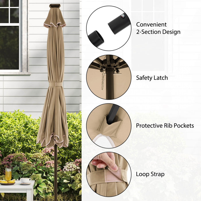 Costway 10 FT Solar Patio Umbrella with 24 LED Lights 8 Ribs & Tilt Adjustment Coffee