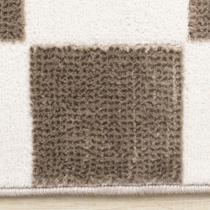 Leopold Checkered Brown White Geometric Area Rug - 7'10\" x 10'6\"