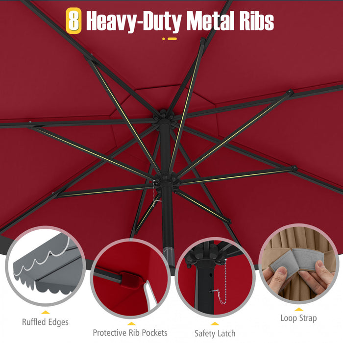 Costway 10 FT Patio Umbrella with Crank Tilt Adjustment Ruffles Vented Top 8 Ribs Red