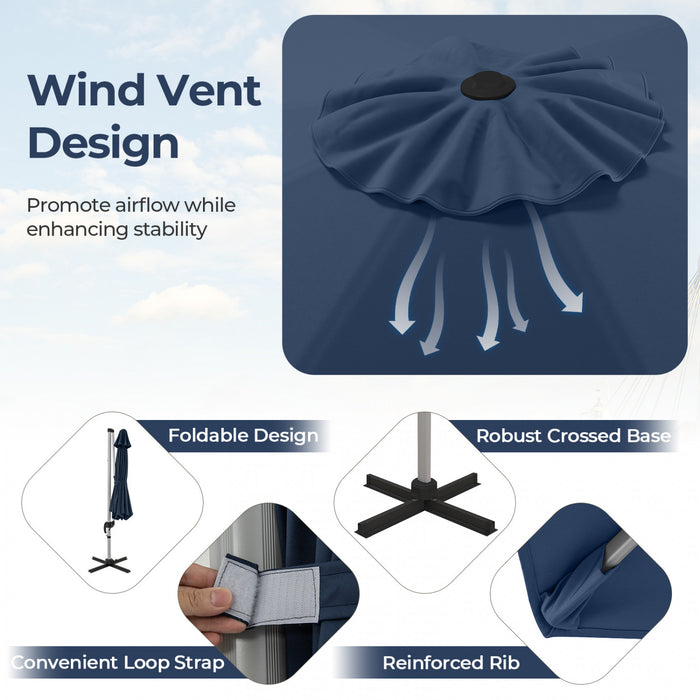 Costway 11 FT Outdoor Patio Umbrella, Round Cantilever Umbrella w/ 360° Rotation Navy