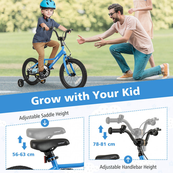 Costway 16\" Kids Training Bike With Removable Training Wheels Pneumatic Tires Navy
