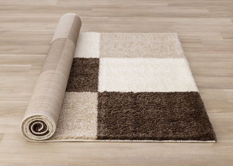 Fairmont Brown Beige White Checkered Rug, 6'7\" x 9'6\" Indoor Area Rug