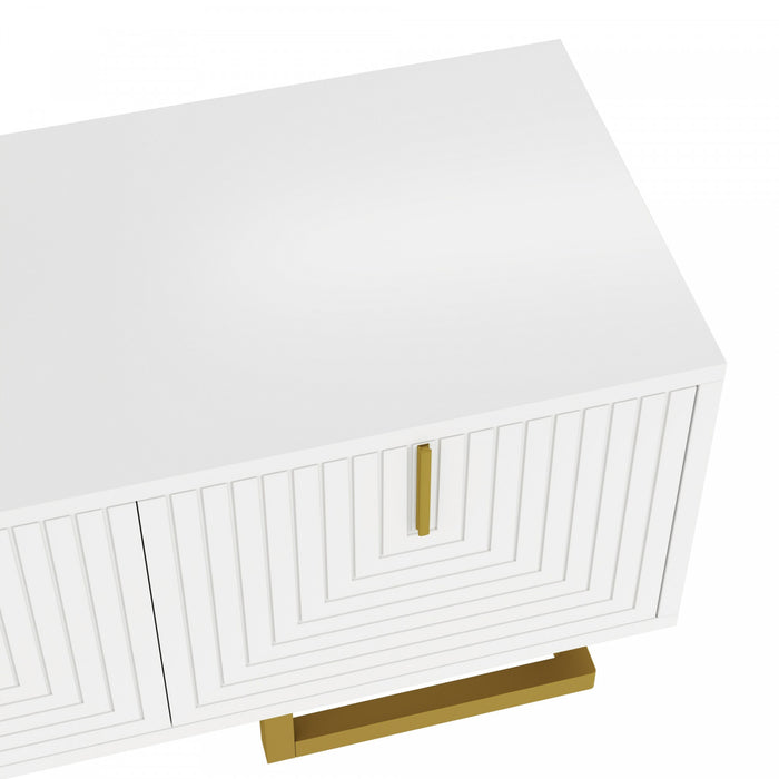 Aspect 63 Inch TV Stand with Textured Doors and Gold Legs, White