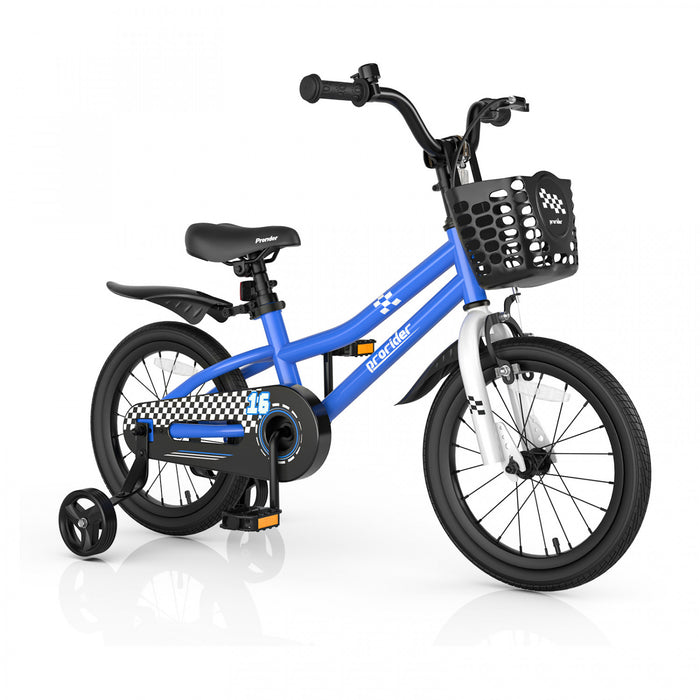 Costway 16\" Kid's Bike With Removable Training Wheels & Basket For 4-7 Years Old Blue