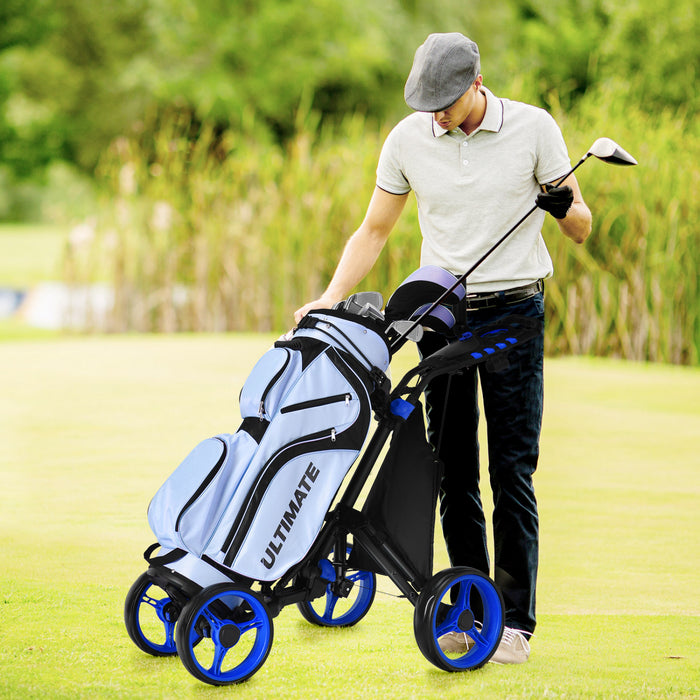 Goplus Folding 4 Wheels Golf Push Cart W/bag Scoreboard Adjustable Handle Blue