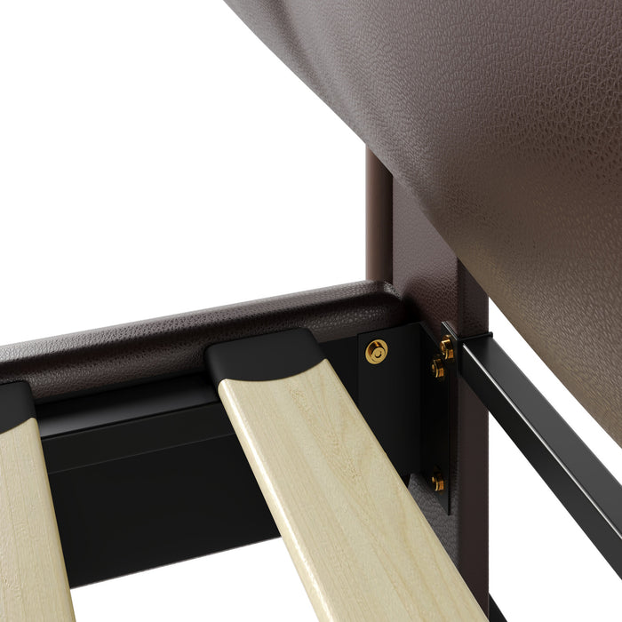 Emma Faux Leather Platform Bed Frame with Headboard,California King Size,Dark Brown King Bed