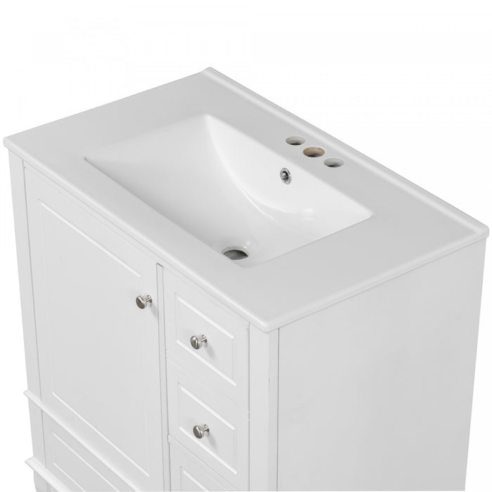 Emma 30\" Solid Wood Bathroom Vanity with Ceramic Sink and Soft-Close Door, White