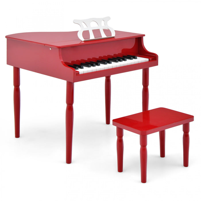 Costway 30-Key Classic Baby Grand Piano Toddler Toy Wood with Bench & Music Rack Red