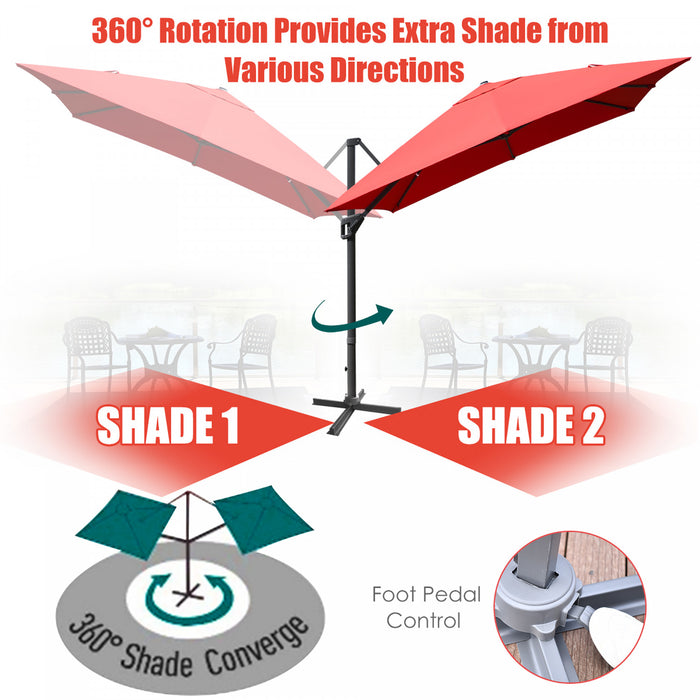 Costway 10'x13' Patio Offset Cantilever Umbrella Aluminum 360° Rotation Tilt Orange
