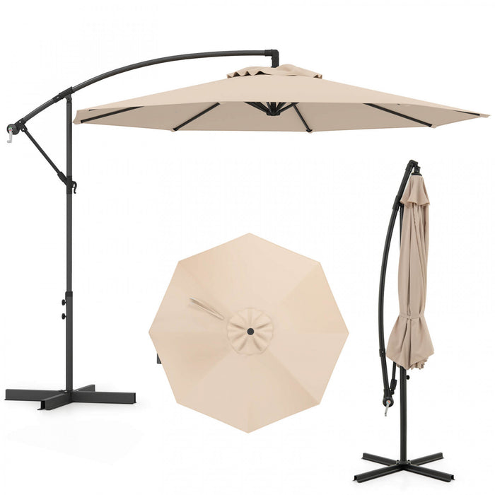 Costway 10FT Patio Offset Hanging Umbrella Easy Tilt Adjustment 8 Ribs Backyard Beige