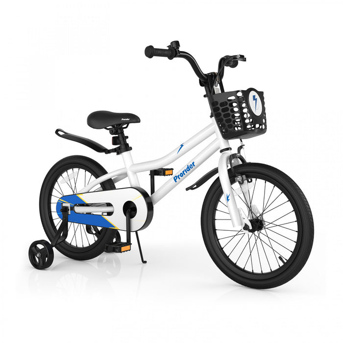 Costway 18\" Kid's Bike With Removable Training Wheels & Basket For 4-8 Years Old White