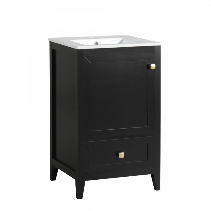 Puret 20 Inch Single Sink Bathroom Vanity with Door Shelf and Pull-Out Drawer, Black