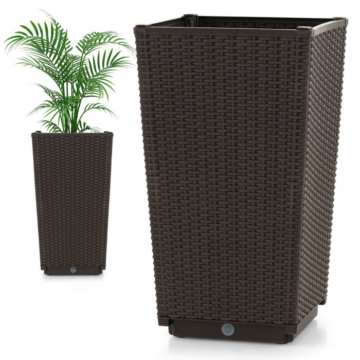 Costway 2pcs Outdoor Wicker Flower Pot 22.5\"tall Planters With Drainage Hole Coffee