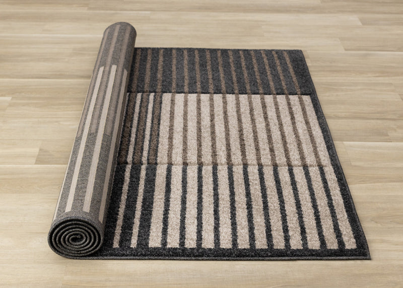 Maverick Beige Brown Black Striped Design Rug, 5'3\" x 7'7\" Indoor Area Rug