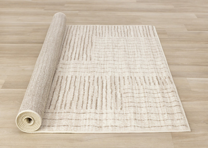 Florence Brown Cream Geometric Linework Design Rug, 6'7\" x 9'6\" Indoor Area Rug