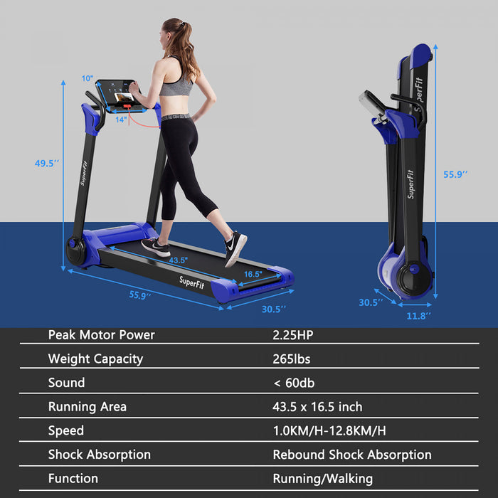 Superfit 2.25hp Folding Electric Motorized Treadmill W/ Speaker