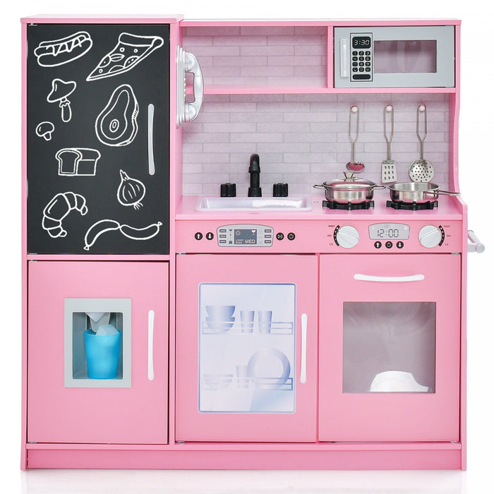 Costway Kid's Pretend Play Kitchen Toddler Kitchen Playset With Blackboard Pink