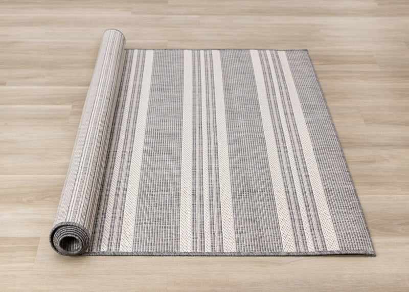 Jackson Cream Taupe Banded Stripes Rug, 7'10\" 10'6\" Outdoor Area Rug