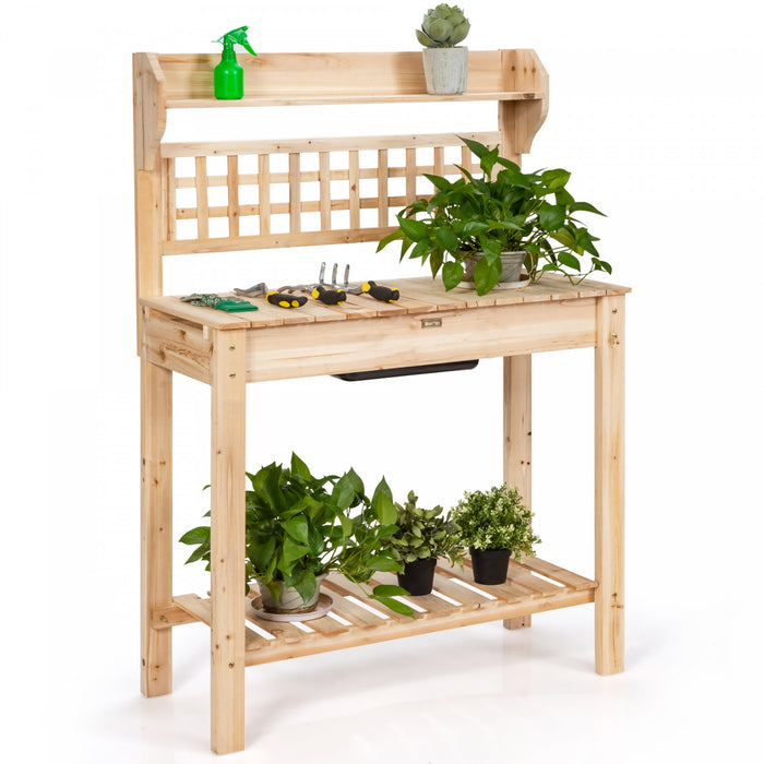 Costway Garden Potting Bench Workstation Table W/sliding Tabletop Sink Shelves