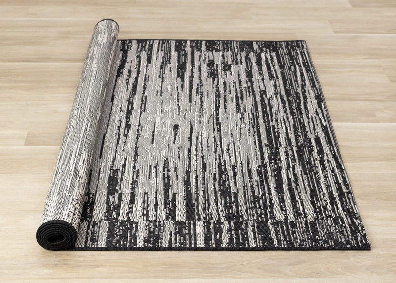Jackson Black Grey Distressed Outdoor Rug, 6'7\" x 9'6\" Outdoor Area Rug