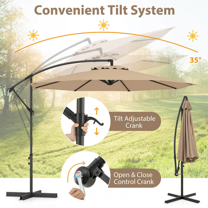 Costway 10FT Patio Offset Hanging Umbrella Easy Tilt Adjustment 8 Ribs Backyard Tan