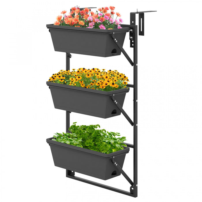 Costway Hanging Vertical Planter With 3 Planter Boxes & Detachable Hooks For Flowers