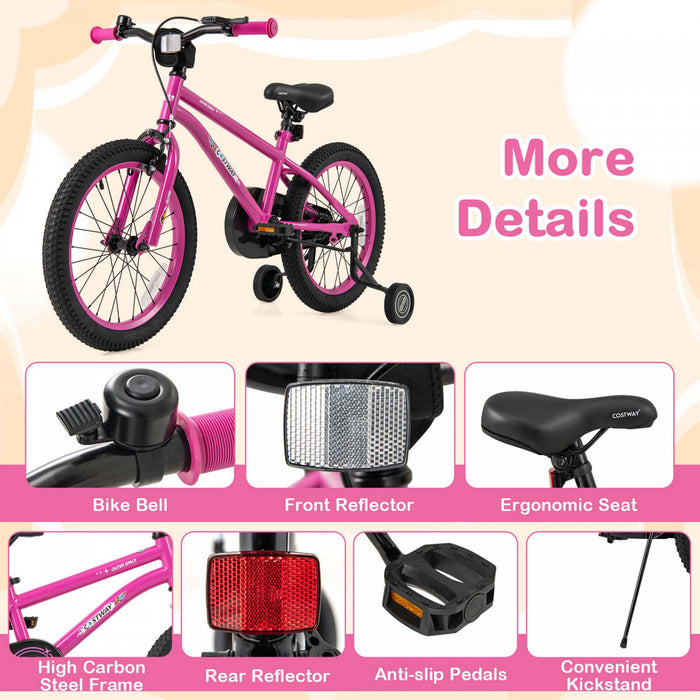 Costway 18-inch Kid's Bike For 4-8 Years Old With Adjustable Saddle & Anti-slip Handlebar Pink