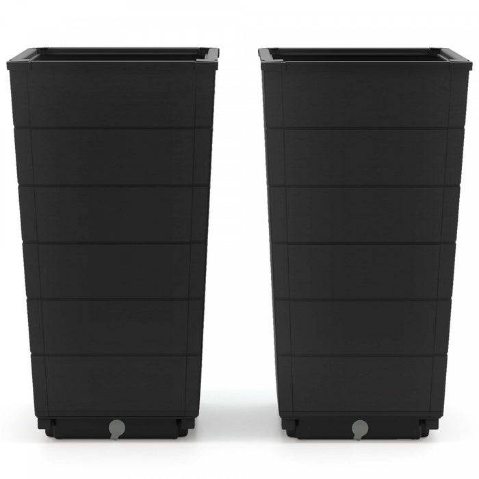 Costway 23\" Tall Planter Set Of 2 For Indoor/ Outdoor Use Large Self-watering Plant Pot Black