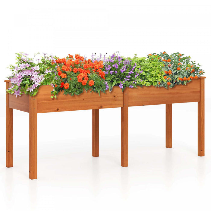 Costway Outdoor Raised Garden Bed With Legs 73x23x30in Wood Planter Box With Divider Panel Brown