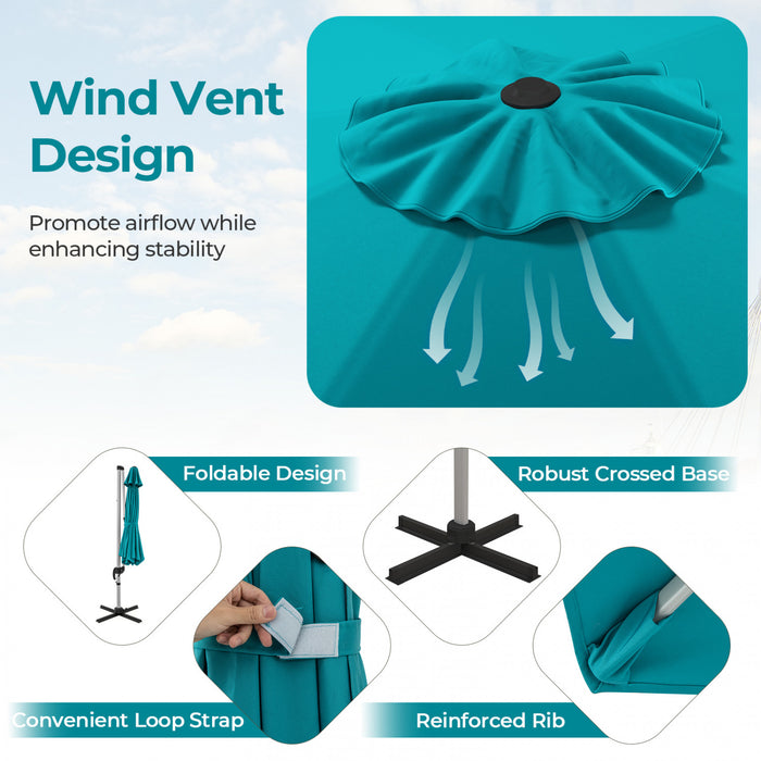Costway 11 FT Outdoor Patio Umbrella, Round Cantilever Umbrella w/ 360° Rotation Blue