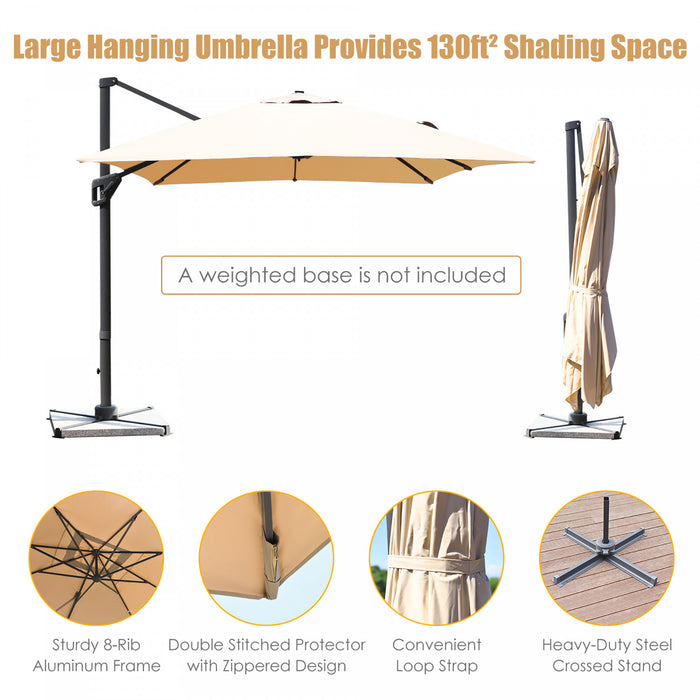 Costway 10'x13' Patio Offset Cantilever Umbrella Aluminum 360° Rotation Tilt Beige