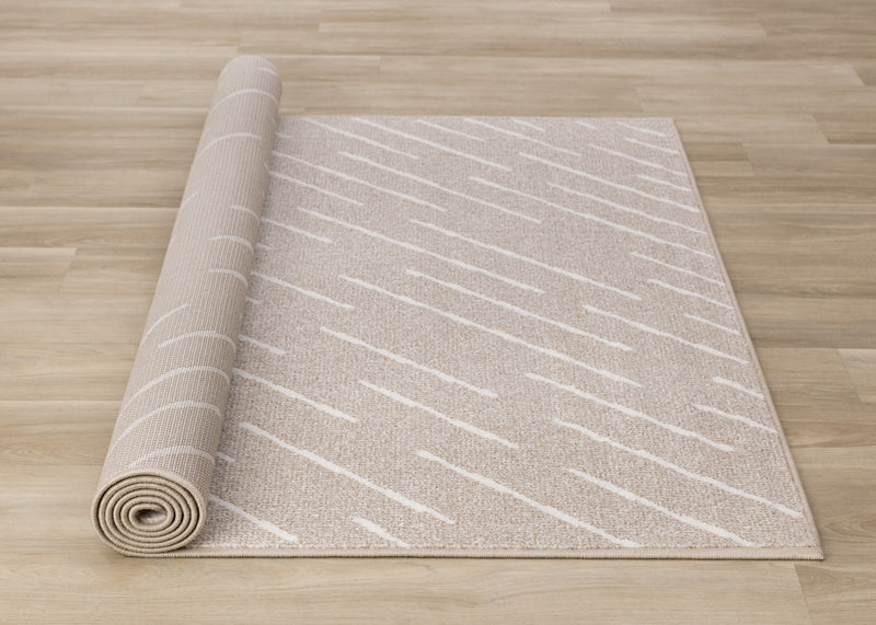 Covington Beige Cream Diagonal Rain Streaks Design Rug, 6'7\" x 9'10\" Indoor Area Rug