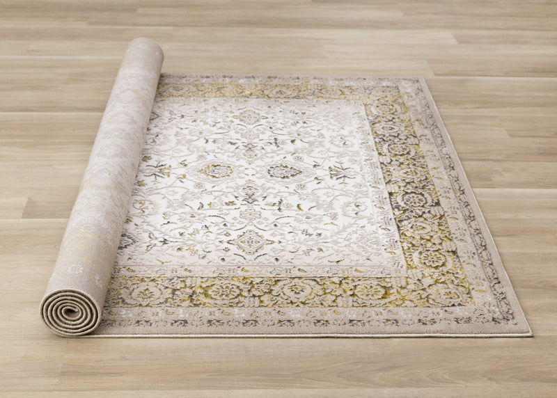 Zaris Cream Yellow Black Elegant Classic Rug, 7'10\" x 10'6\" Indoor Area Rug