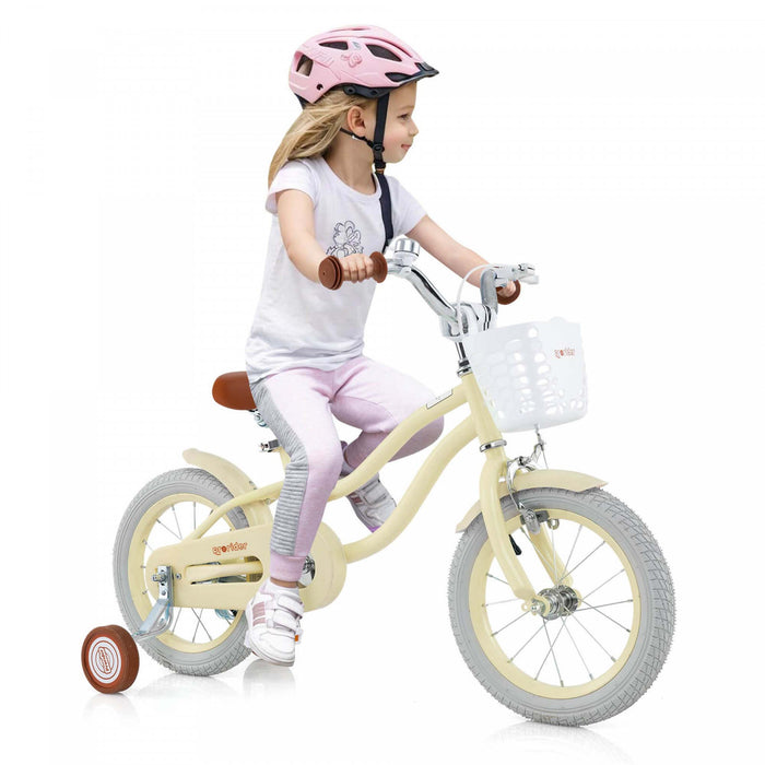 Prorider 14\" Kid's Bike With Removable Training Wheels & Basket For 3-5 Years Old Beige