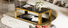 Aria 47.5 Inch Modern Rectangular Coffee Table with Asymmetrical Gold Frame and Mirror Top, Black | Aria Table Basse Rectangulaire Moderne 47.5 po avec Cadre Asymetrique Dore et Plateau Miroir, Noir