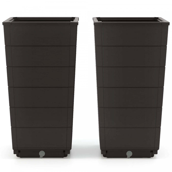 Costway 23\" Tall Planter Set Of 2 For Indoor/ Outdoor Use Large Self-watering Plant Pot Brown