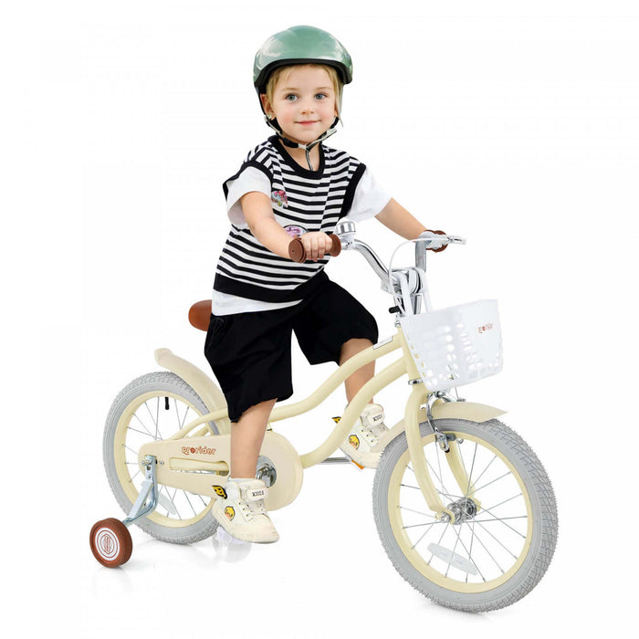 Prorider 16\" Kids Bike Toddler Adjustable Bicycle With Training Wheel For 4-7 Years Old Girl Beige