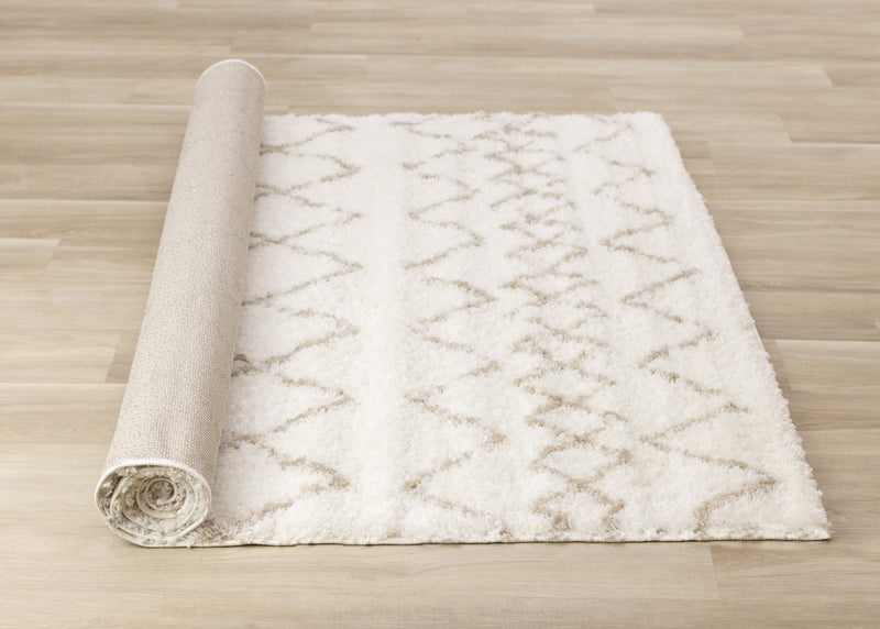Taylor Cream Brown Lattice Shag Rug, 6'7\" x 9'6\" Indoor Area Rug