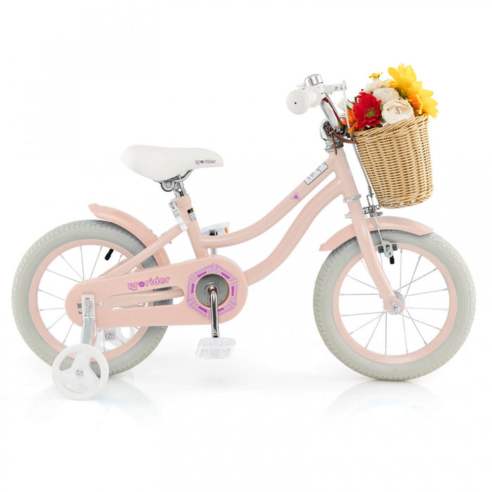 Prorider 14\" Kid's Bike With Training Wheels Adjustable Handlebar Seat Handbrake Pink