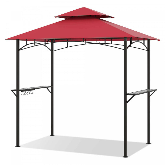 Costway 8' X 5' Grill Gazebo With 2 Shelves 7 Hooks Metal Frame Soft Top Wine