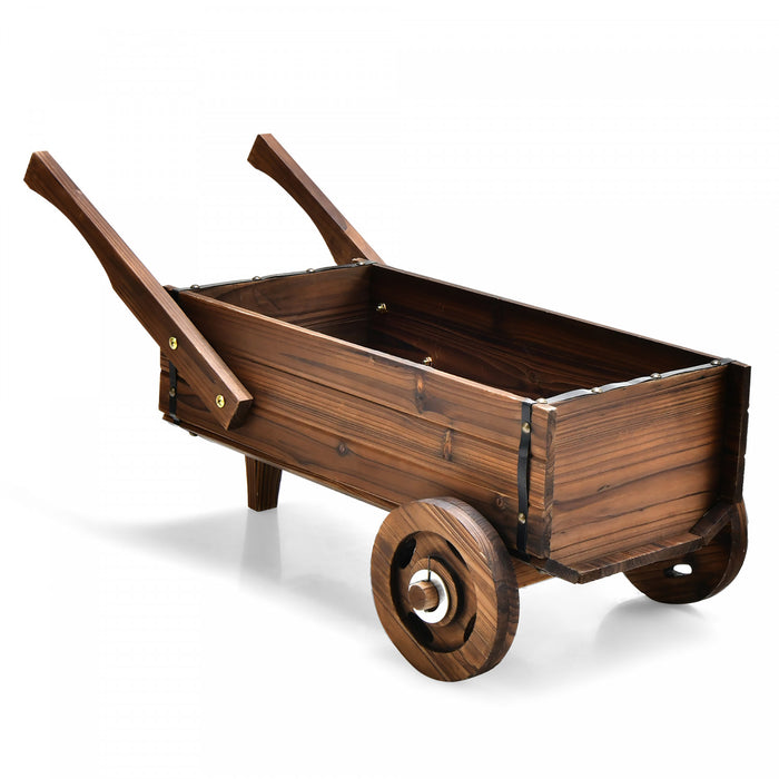 Costway Decorative Wagon Cart Plant Flower Pot Stand Wooden Raised Garden Planter Box